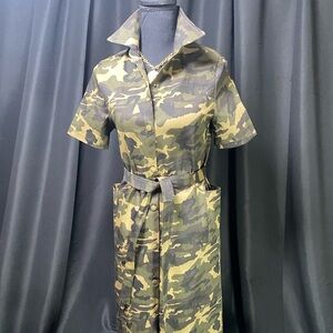 Women Long Army Fatigue Dress  with Belt